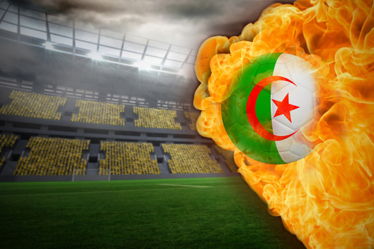 阿尔及利亚国旗足球与足球场交火