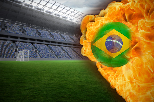 巴西国旗足球与足球场交火