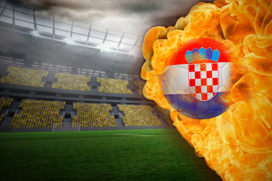 克罗地亚国旗足球与足球场交火