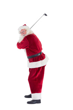 圣诞老人在白色背景上挥杆