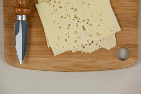 切碎板上的奶酪片