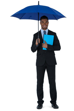 拿着雨伞和文件的商务人士
