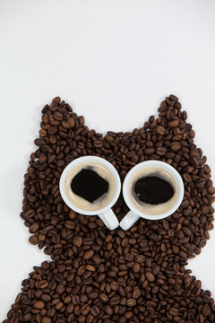 咖啡豆形成的猫头鹰图案