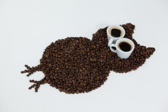 咖啡豆形成的猫头鹰图案