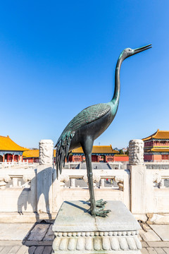 北京紫禁城故宫博物院的铜鹤