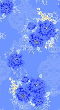 花卉蓝调提花壁纸纹样
