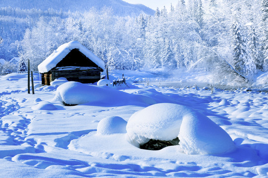 新疆冬季小木屋