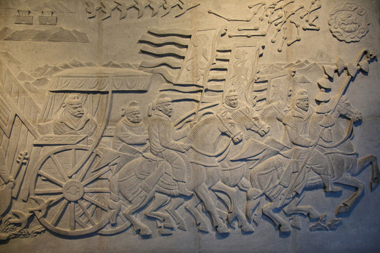 古代战马车队浮雕