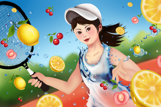 夏日凉爽网球水果