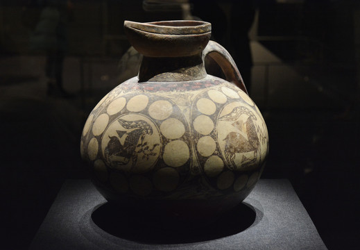 阿富汗羚羊联珠纹彩绘陶罐