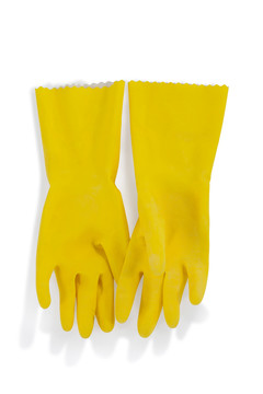 白底黄橡胶手套