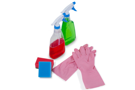 洗涤剂喷雾瓶海绵垫和橡胶手套