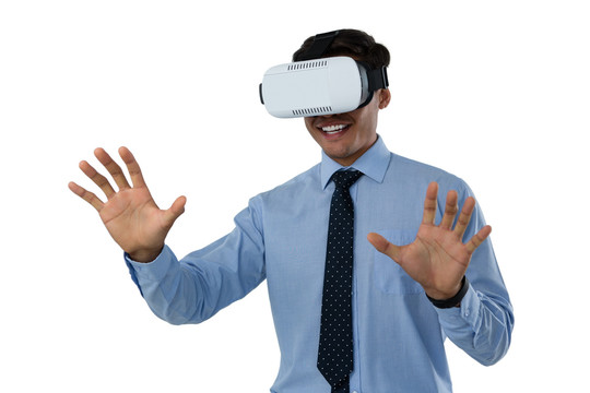 快乐商人使用虚拟现实眼镜