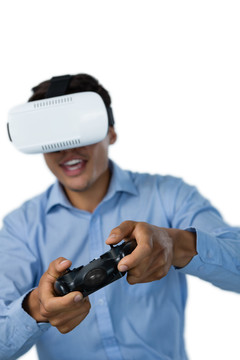 年轻的商人戴着虚拟现实眼镜