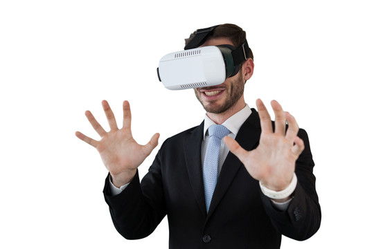 使用虚拟现实眼镜的商人