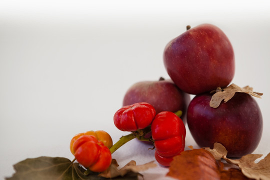 秋叶红苹果和苏里南樱桃