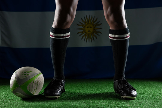 阿根廷国旗的橄榄球运动员的低区