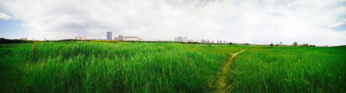 内蒙古包头赛汗塔拉城中草原全景