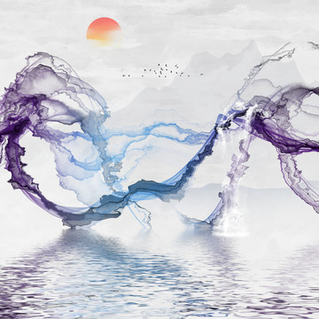 新中式水墨抽象山水装饰画