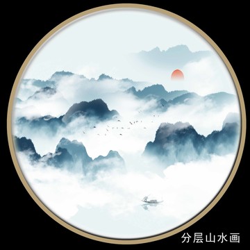 山水圆形画