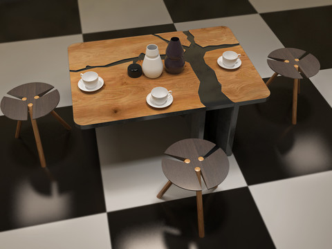 茶室3d桌椅组中式桌椅组合模型