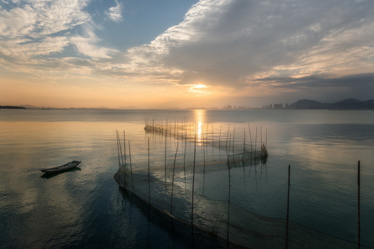 厦门闽南渔村海边黄昏风景