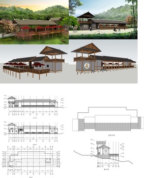 木结构茶庄酒吧含模型CAD效果