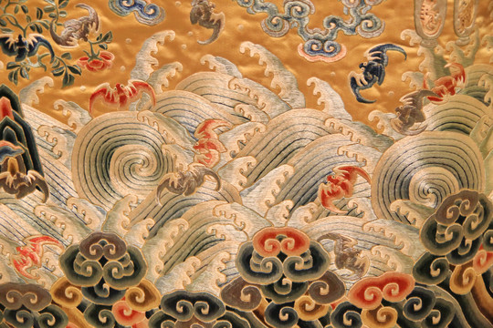 海水五福龙袍刺绣清代