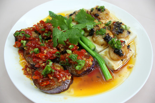 酿茄蒸带子豆腐