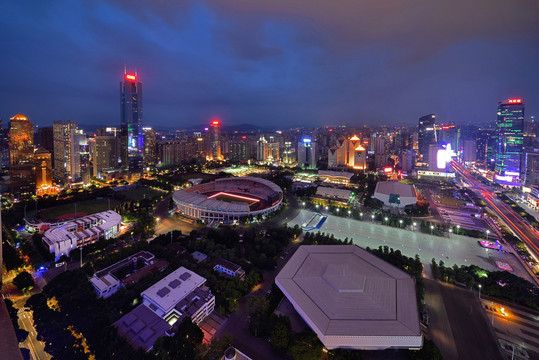 广州天河体育中心城市风光夜景