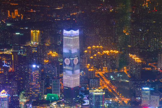 航拍上海白玉兰广场夜景