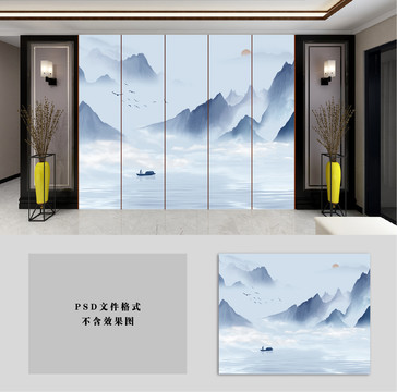中国风水墨壁画电视墙