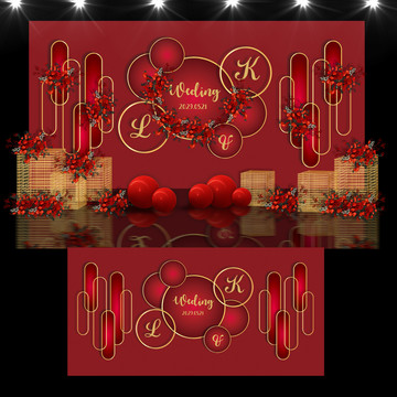红金色婚礼背景效果图设计