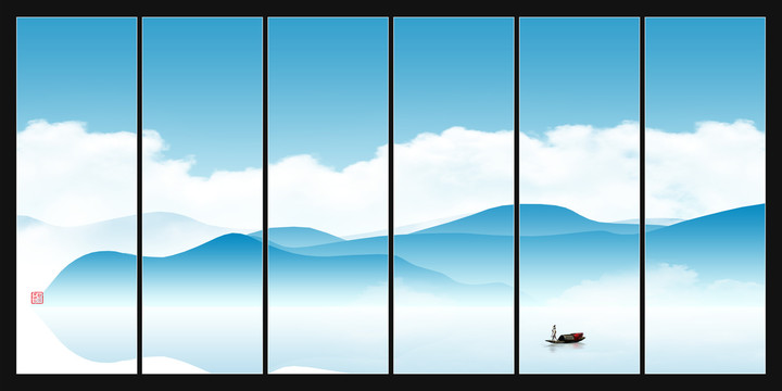 中式山水壁画