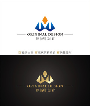 M字母logo设计钻石logo