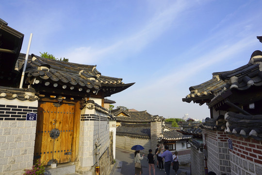 韩国北村韩屋村庭院及传统门楼