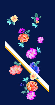 深蓝花朵裤子