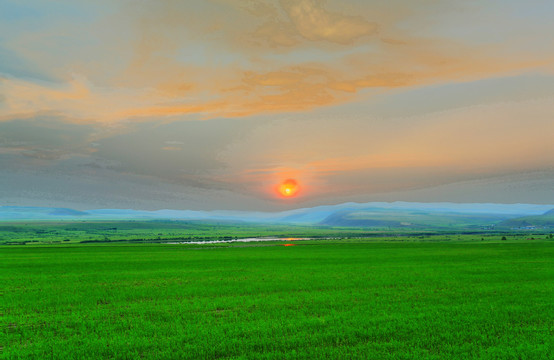 麦田落日风景