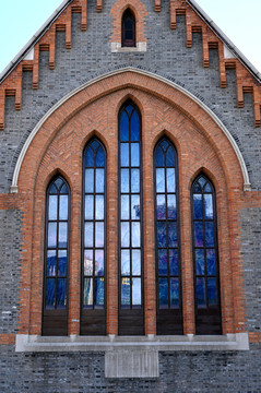 教堂花玻璃窗特写