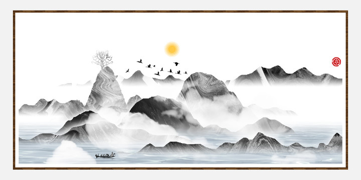 中式山水壁画