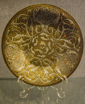 叙利亚雕花铜盘