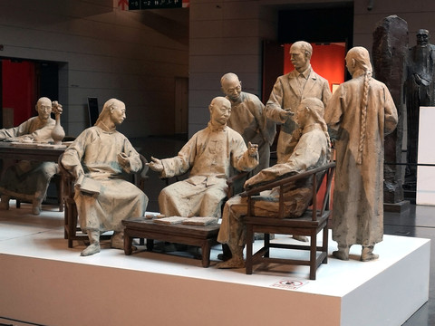 清朝人物群像雕塑