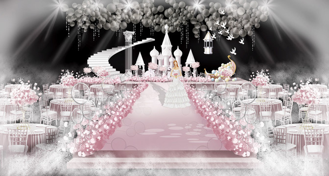 粉白色城堡梦幻婚礼效果图