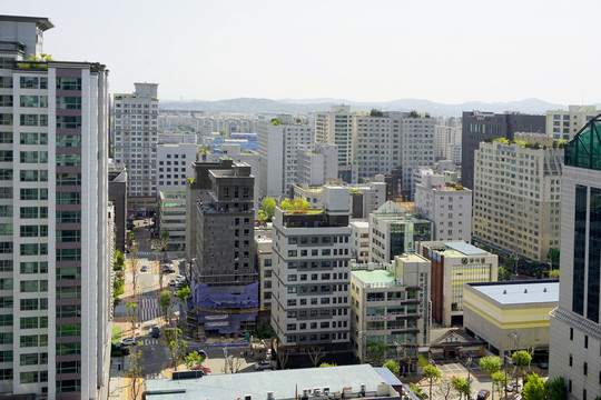 韩国水原市城市俯拍