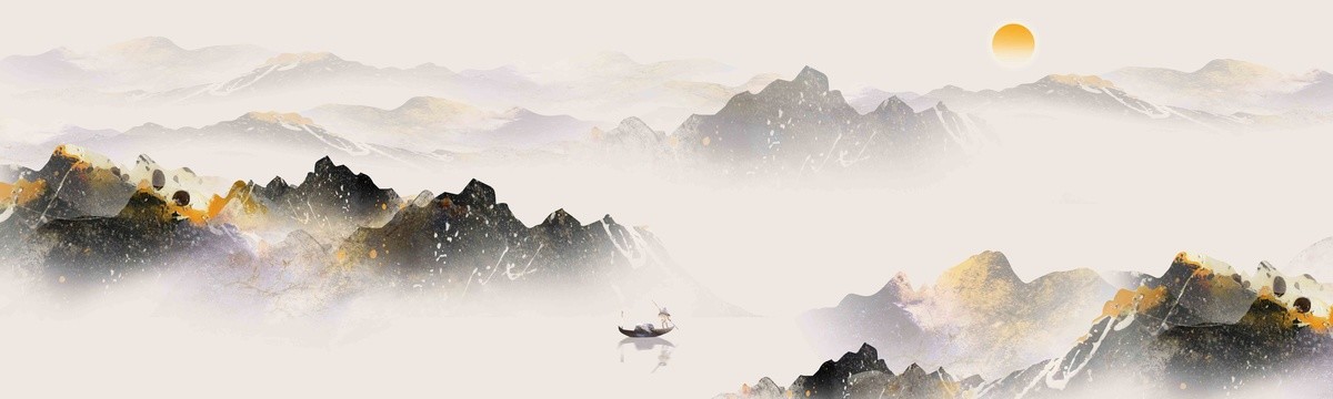新中式山水巨幅无框画