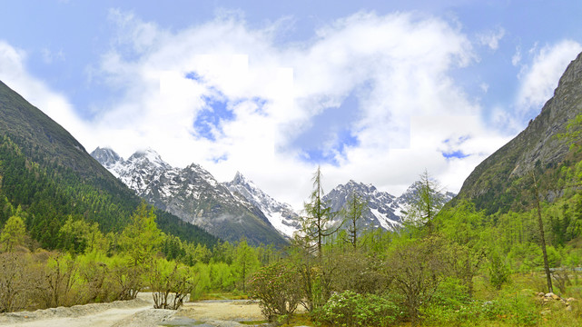 阿坝毕棚沟河谷及雪山自然风光