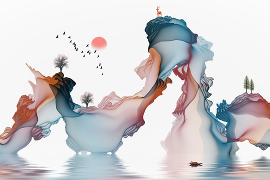 水墨抽象山水画