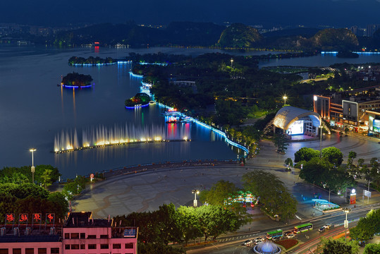 肇庆七星岩牌坊广场城市风光夜景