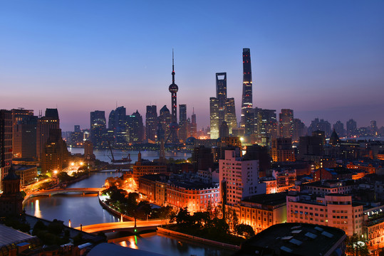 上海苏州河陆家嘴城市风光晨曦