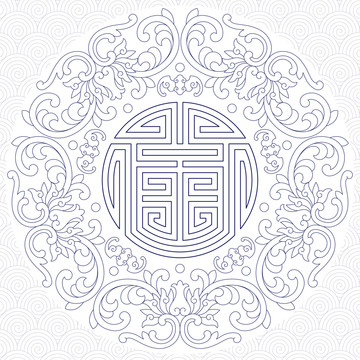 五福临门图案2矢量单线